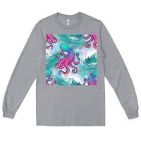 Heather Grey ocean waves octopus seamless pattern Long Sleeve Tee - BundleAndBundleShop