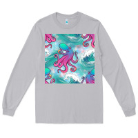 Moon Dust ocean waves octopus seamless pattern Long Sleeve Tee - BundleAndBundleShop