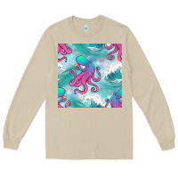 Mushroom ocean waves octopus seamless pattern Long Sleeve Tee - BundleAndBundleShop