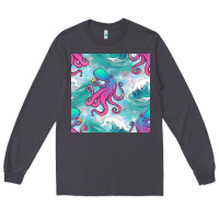Smoke ocean waves octopus seamless pattern Long Sleeve Tee - BundleAndBundleShop