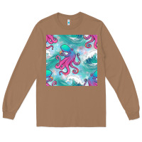 Toasted Coconut ocean waves octopus seamless pattern Long Sleeve Tee - BundleAndBundleShop