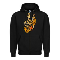 Black Leopard Sunflower Peace Sign Zipper Hoodie - Jasminsmagicworld