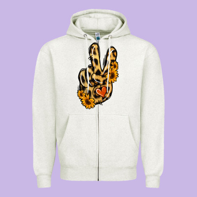 Leopard Sunflower Peace Sign Zipper Hoodie Designed By Jasminsmagicworld