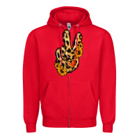 Red Leopard Sunflower Peace Sign Zipper Hoodie - Jasminsmagicworld