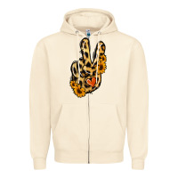 Sandshell Leopard Sunflower Peace Sign Zipper Hoodie - Jasminsmagicworld
