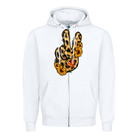 White Leopard Sunflower Peace Sign Zipper Hoodie - Jasminsmagicworld