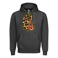 Charcoal Heather Leopard Floral Peace Sign Zipper Hoodie - Jasminsmagicworld