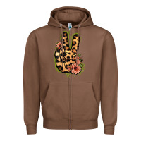 Chestnut Leopard Floral Peace Sign Zipper Hoodie - Jasminsmagicworld