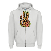 Dove Grey Leopard Floral Peace Sign Zipper Hoodie - Jasminsmagicworld