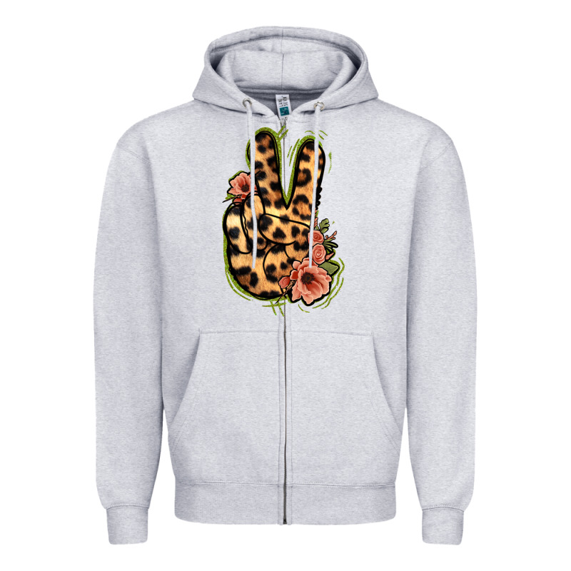 Leopard Floral Peace Sign Zipper Hoodie by Jasminsmagicworld | Teevron