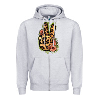 Heather Grey Leopard Floral Peace Sign Zipper Hoodie - Jasminsmagicworld