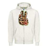 Oatmeal Heather Leopard Floral Peace Sign Zipper Hoodie - Jasminsmagicworld