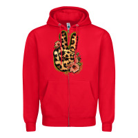 Red Leopard Floral Peace Sign Zipper Hoodie - Jasminsmagicworld