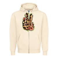 Sandshell Leopard Floral Peace Sign Zipper Hoodie - Jasminsmagicworld