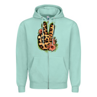 Seafoam Leopard Floral Peace Sign Zipper Hoodie - Jasminsmagicworld