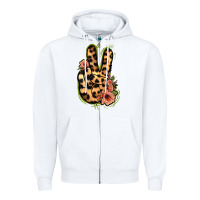 White Leopard Floral Peace Sign Zipper Hoodie - Jasminsmagicworld