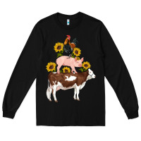 Western Farm Life Cow Pig Rooster With Sunflowers Long Sleeve Tee | Teevron