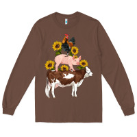 Chestnut western farm life cow pig rooster with sunflowers Long Sleeve Tee - Artiststas