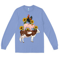 Colony Blue western farm life cow pig rooster with sunflowers Long Sleeve Tee - Artiststas