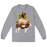 Heather Grey western farm life cow pig rooster with sunflowers Long Sleeve Tee - Artiststas