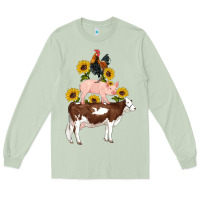 Matcha western farm life cow pig rooster with sunflowers Long Sleeve Tee - Artiststas