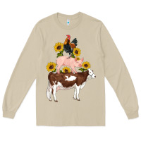 Mushroom western farm life cow pig rooster with sunflowers Long Sleeve Tee - Artiststas