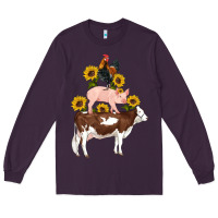 Plum western farm life cow pig rooster with sunflowers Long Sleeve Tee - Artiststas