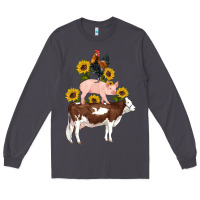Smoke western farm life cow pig rooster with sunflowers Long Sleeve Tee - Artiststas