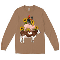 Toasted Coconut western farm life cow pig rooster with sunflowers Long Sleeve Tee - Artiststas