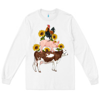 White western farm life cow pig rooster with sunflowers Long Sleeve Tee - Artiststas