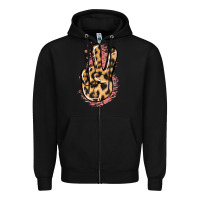 Black Pink Glitter Leopard Peace Sign Zipper Hoodie - Jasminsmagicworld