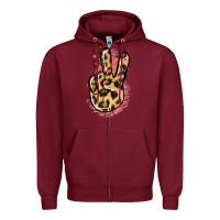 Burgundy Pink Glitter Leopard Peace Sign Zipper Hoodie - Jasminsmagicworld