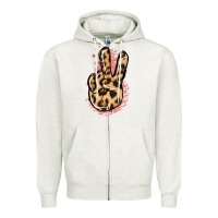 Oatmeal Heather Pink Glitter Leopard Peace Sign Zipper Hoodie - Jasminsmagicworld