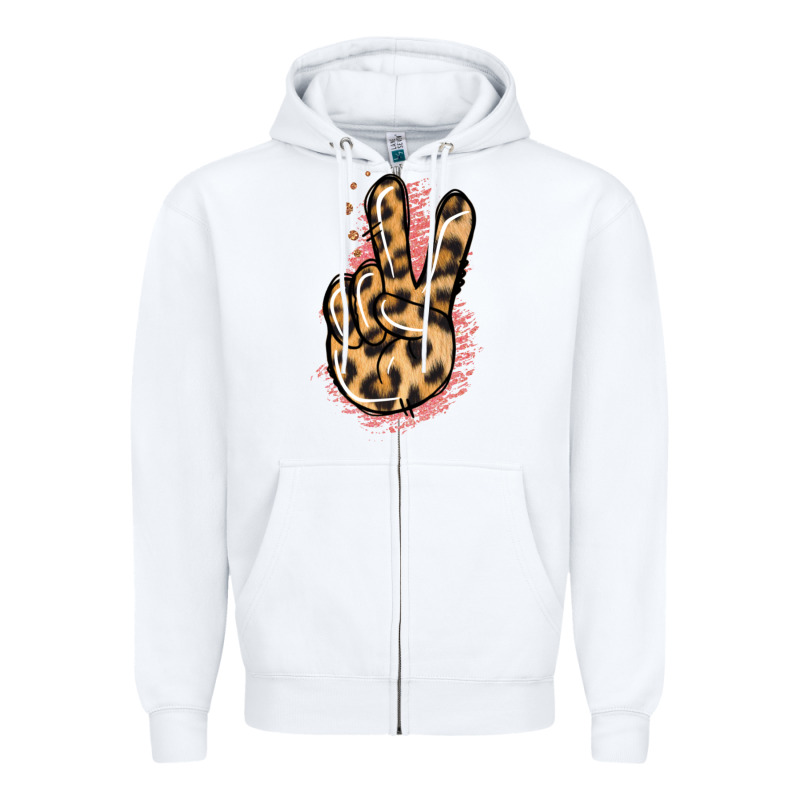 Pink Glitter Leopard Peace Sign Zipper Hoodie by Jasminsmagicworld | Teevron