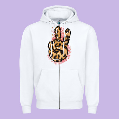Pink Glitter Leopard Peace Sign Zipper Hoodie Designed By Jasminsmagicworld