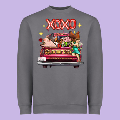 Valentine's Day Truck Farm Animals Cupid Xoxo Heavyweight Sweatshirt Designed By Fadigitalartstudio