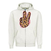 Oatmeal Heather Gold Glitter Pink Leopard Peace Sign Zipper Hoodie - Jasminsmagicworld