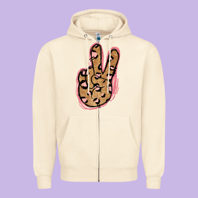 Gold Glitter Pink Leopard Peace Sign Zipper Hoodie Designed By Jasminsmagicworld