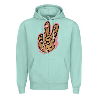Seafoam Gold Glitter Pink Leopard Peace Sign Zipper Hoodie - Jasminsmagicworld