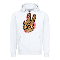 White Gold Glitter Pink Leopard Peace Sign Zipper Hoodie - Jasminsmagicworld