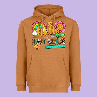 Hello First Grade Heavyweight Hoodie Designed By Nancycooperartshop
