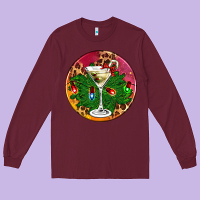 Christmas Martini Long Sleeve Tee Designed By Adodesignshop