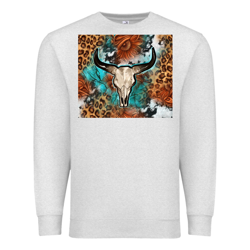 Western With Bull Skull Premium Sweatshirt by NancyCooperArtShop | Teevron