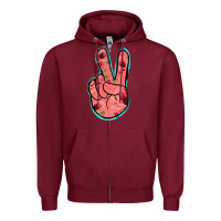Burgundy Pink Floral Glitter Peace Sign Zipper Hoodie - Jasminsmagicworld