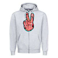 Heather Grey Pink Floral Glitter Peace Sign Zipper Hoodie - Jasminsmagicworld