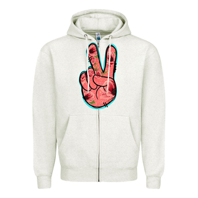 Pink Floral Glitter Peace Sign Zipper Hoodie by Jasminsmagicworld | Teevron