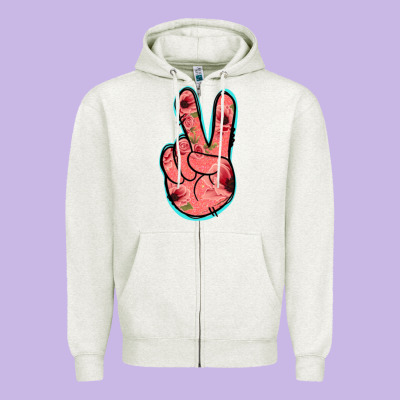 Pink Floral Glitter Peace Sign Zipper Hoodie Designed By Jasminsmagicworld