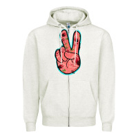 Oatmeal Heather Pink Floral Glitter Peace Sign Zipper Hoodie - Jasminsmagicworld