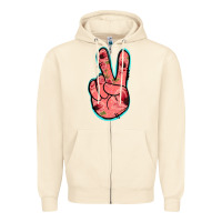 Sandshell Pink Floral Glitter Peace Sign Zipper Hoodie - Jasminsmagicworld