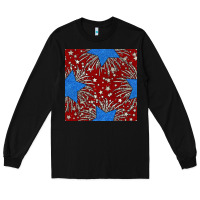 Black Glitter 4th of July Seamless Pattern Long Sleeve Tee - BundleAndBundleShop